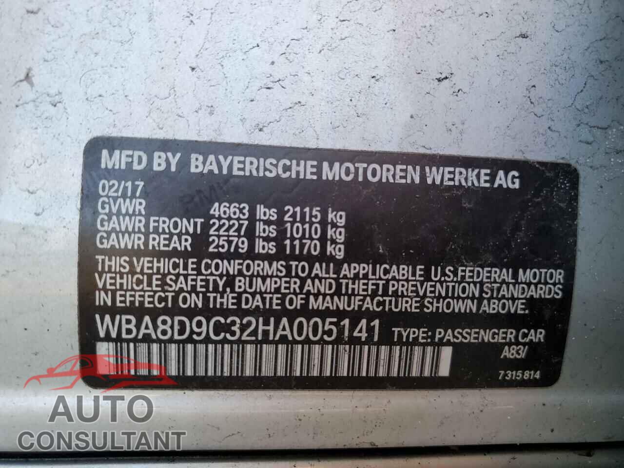 BMW 3 SERIES 2017 - WBA8D9C32HA005141