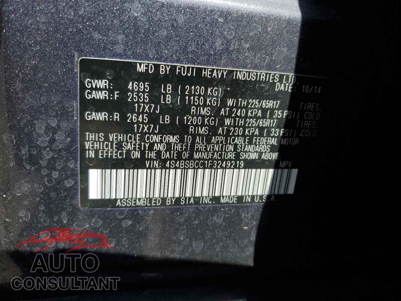 SUBARU OUTBACK 2015 - 4S4BSBCC1F3249219