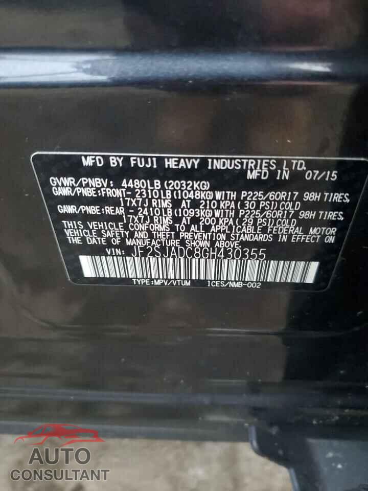 SUBARU FORESTER 2016 - JF2SJADC8GH430355