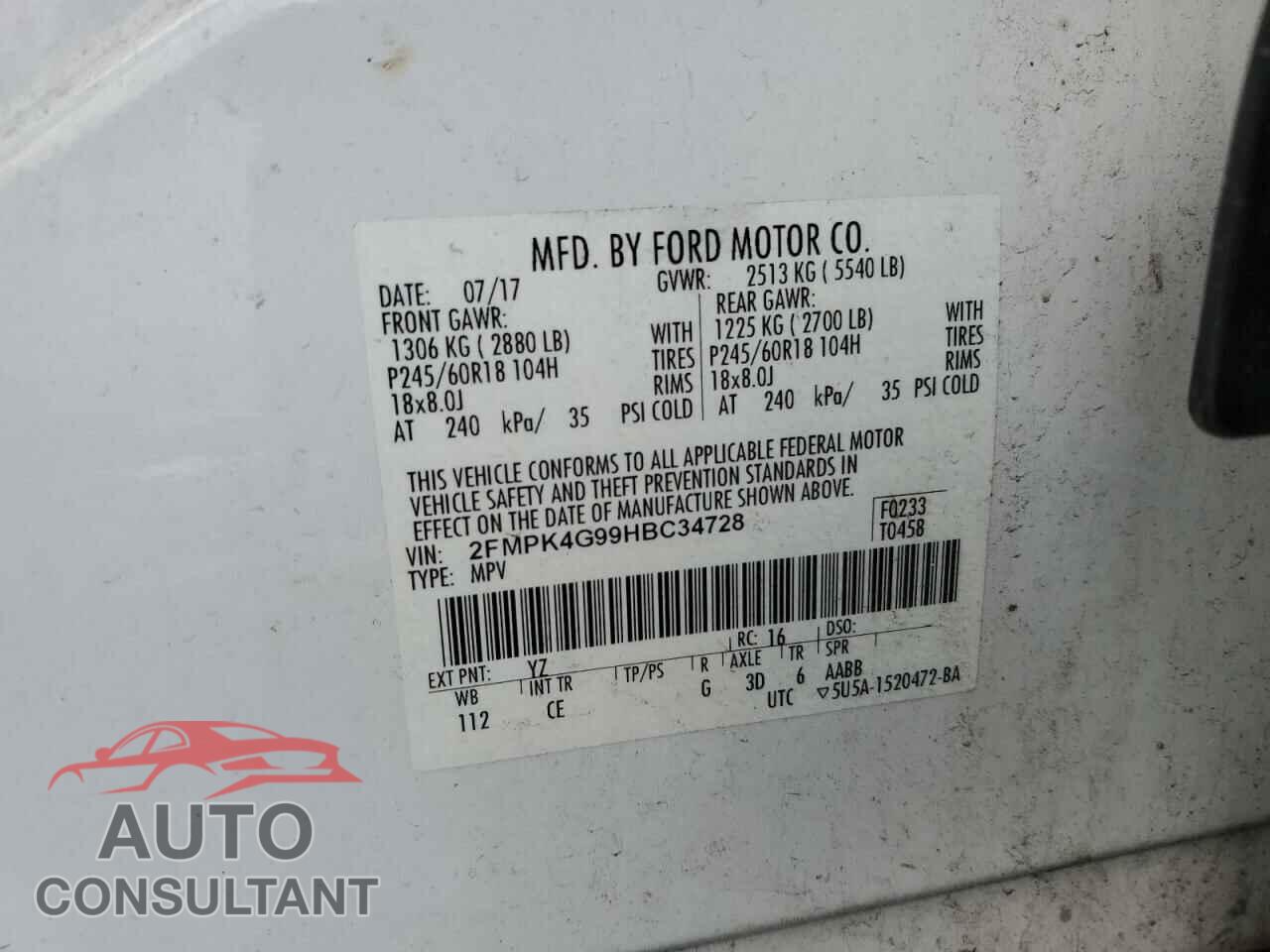 FORD EDGE 2017 - 2FMPK4G99HBC34728