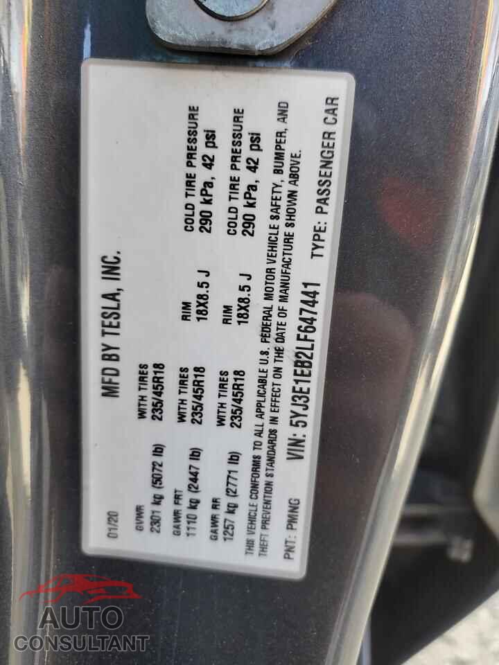 TESLA MODEL 3 2020 - 5YJ3E1EB2LF647441