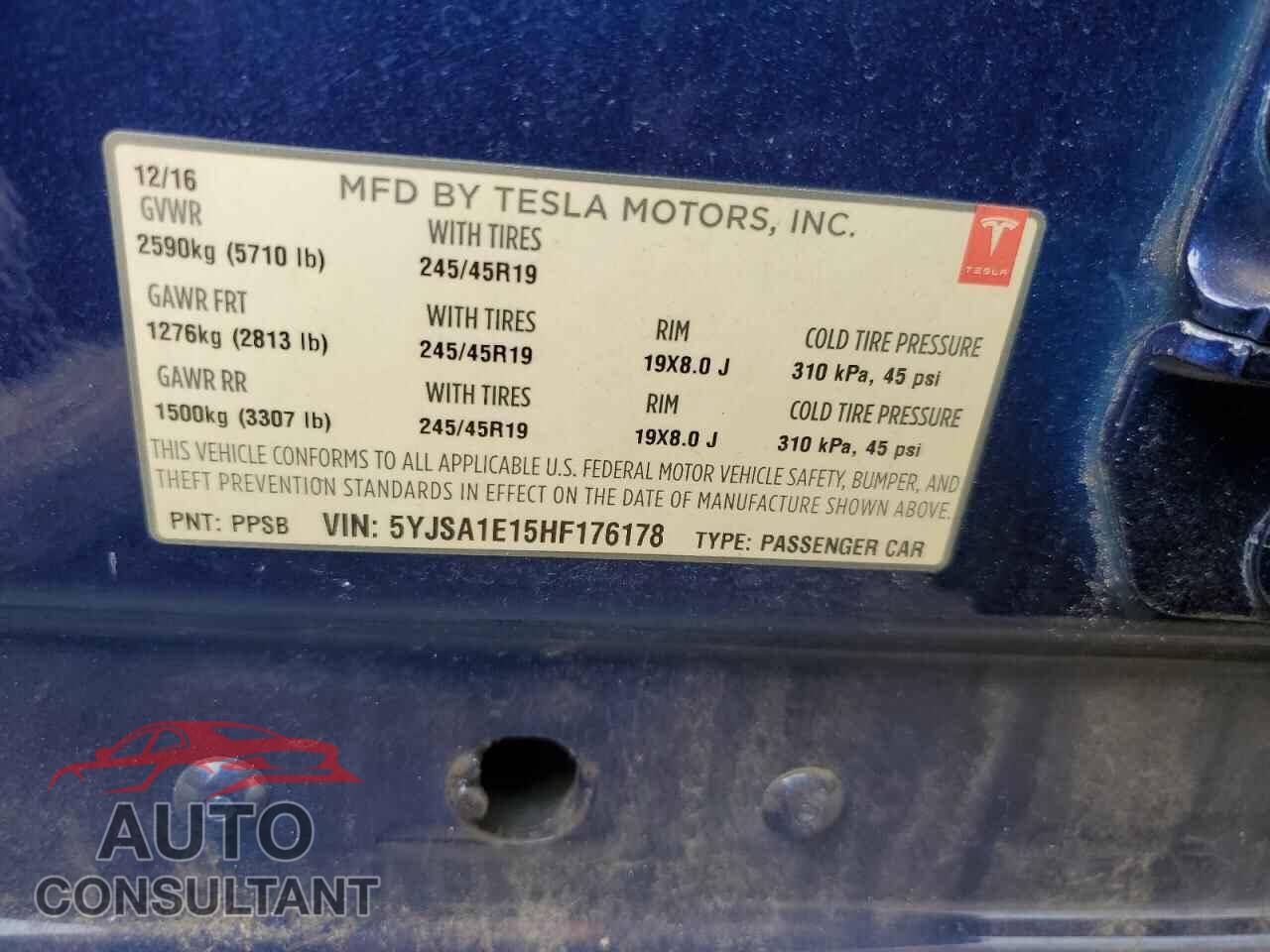 TESLA MODEL S 2017 - 5YJSA1E15HF176178