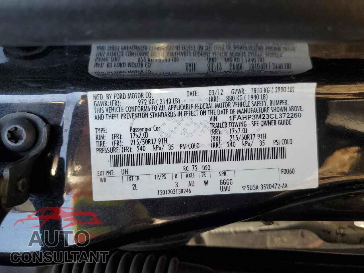 FORD FOCUS 2012 - 1FAHP3M23CL372260