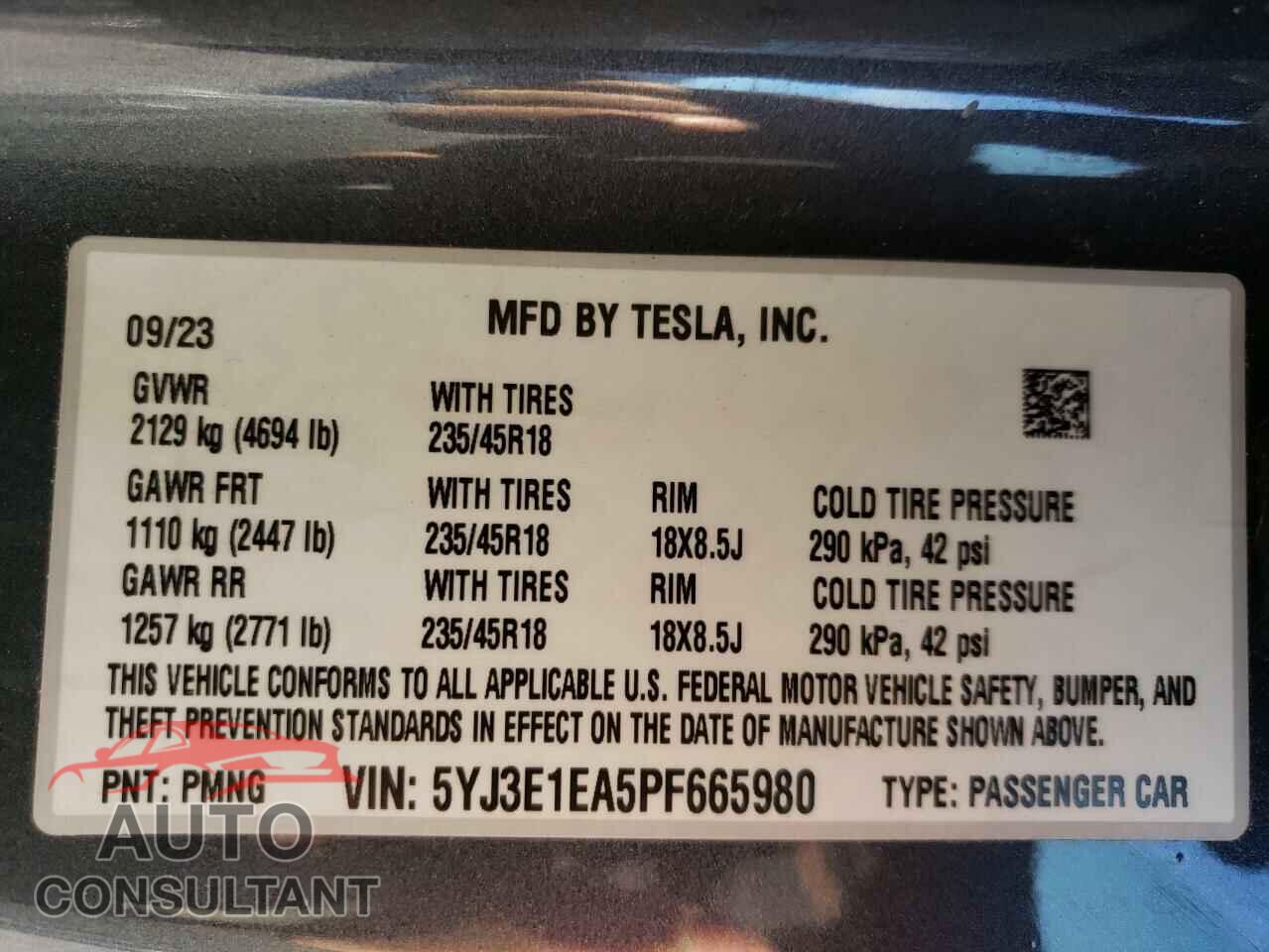 TESLA MODEL 3 2023 - 5YJ3E1EA5PF665980