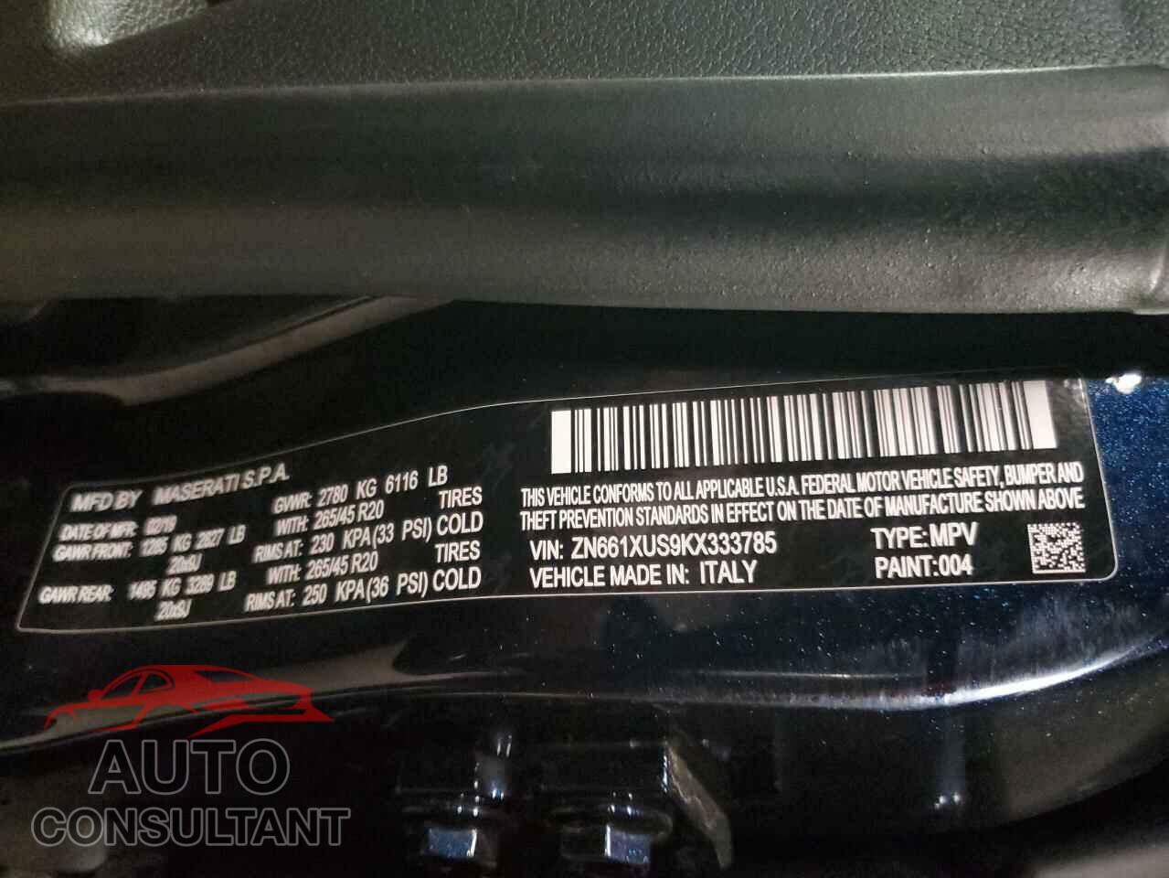 MASERATI ALL MODELS 2019 - ZN661XUS9KX333785