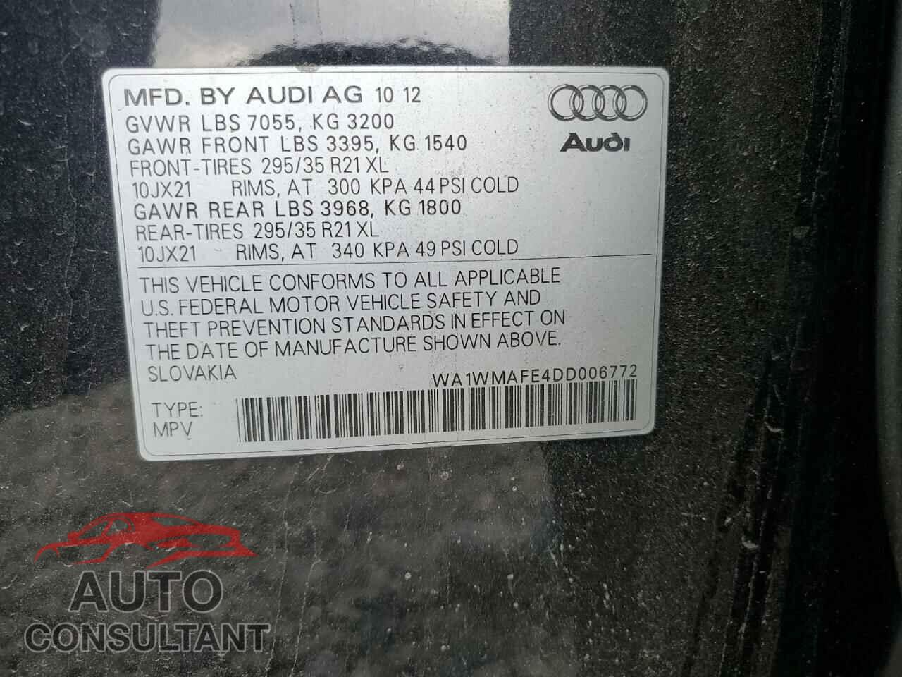 AUDI Q7 2013 - WA1WMAFE4DD006772
