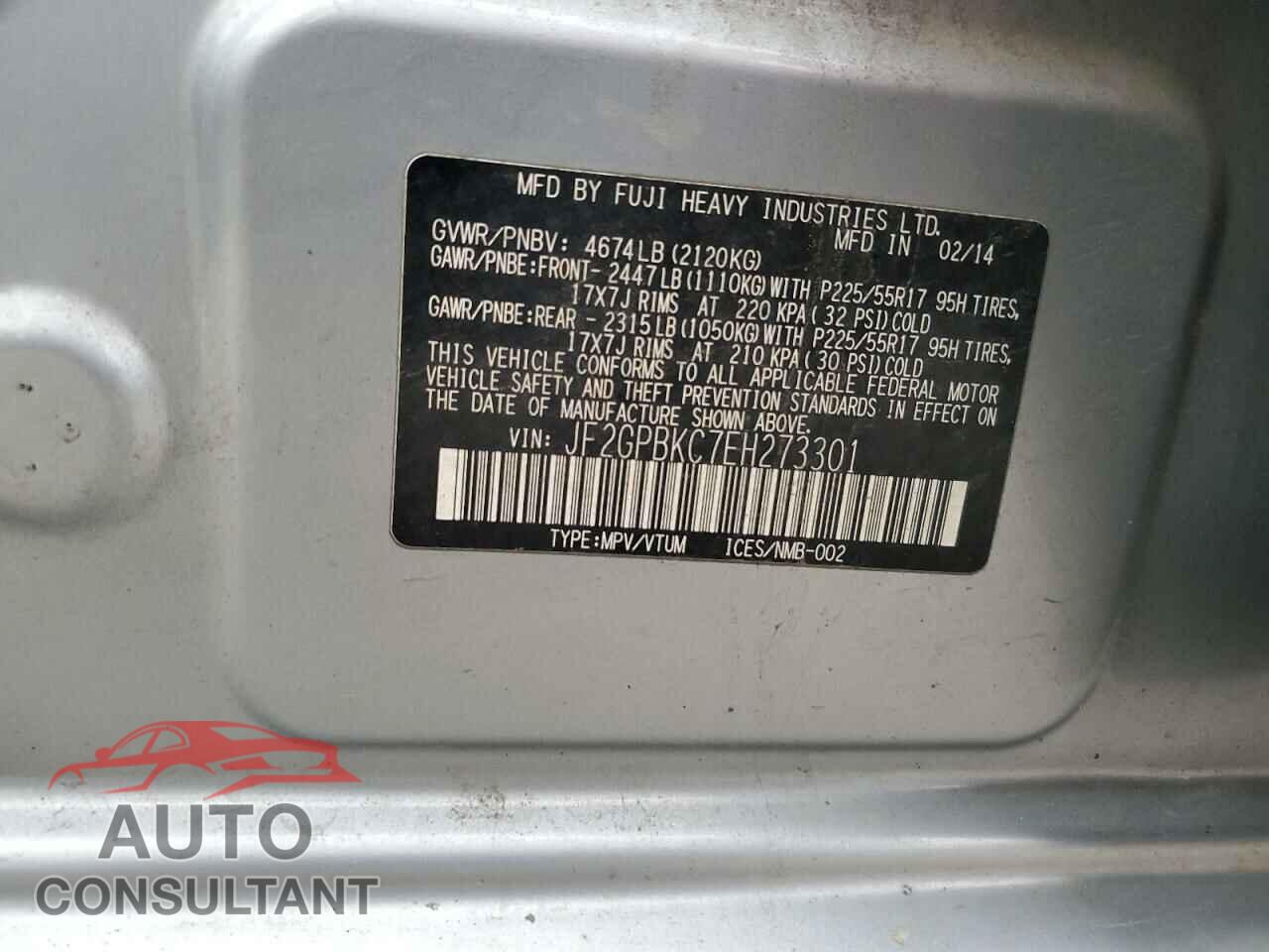SUBARU XV 2014 - JF2GPBKC7EH273301