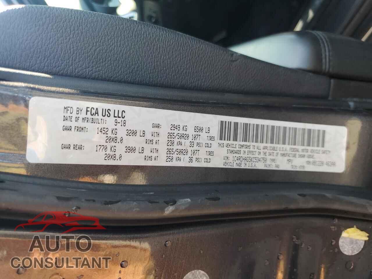 DODGE DURANGO 2019 - 1C4RDHAG5KC534750
