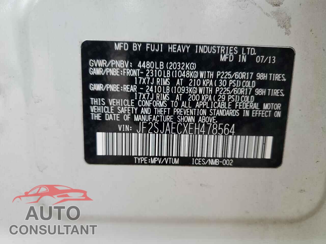 SUBARU FORESTER 2014 - JF2SJAECXEH478564