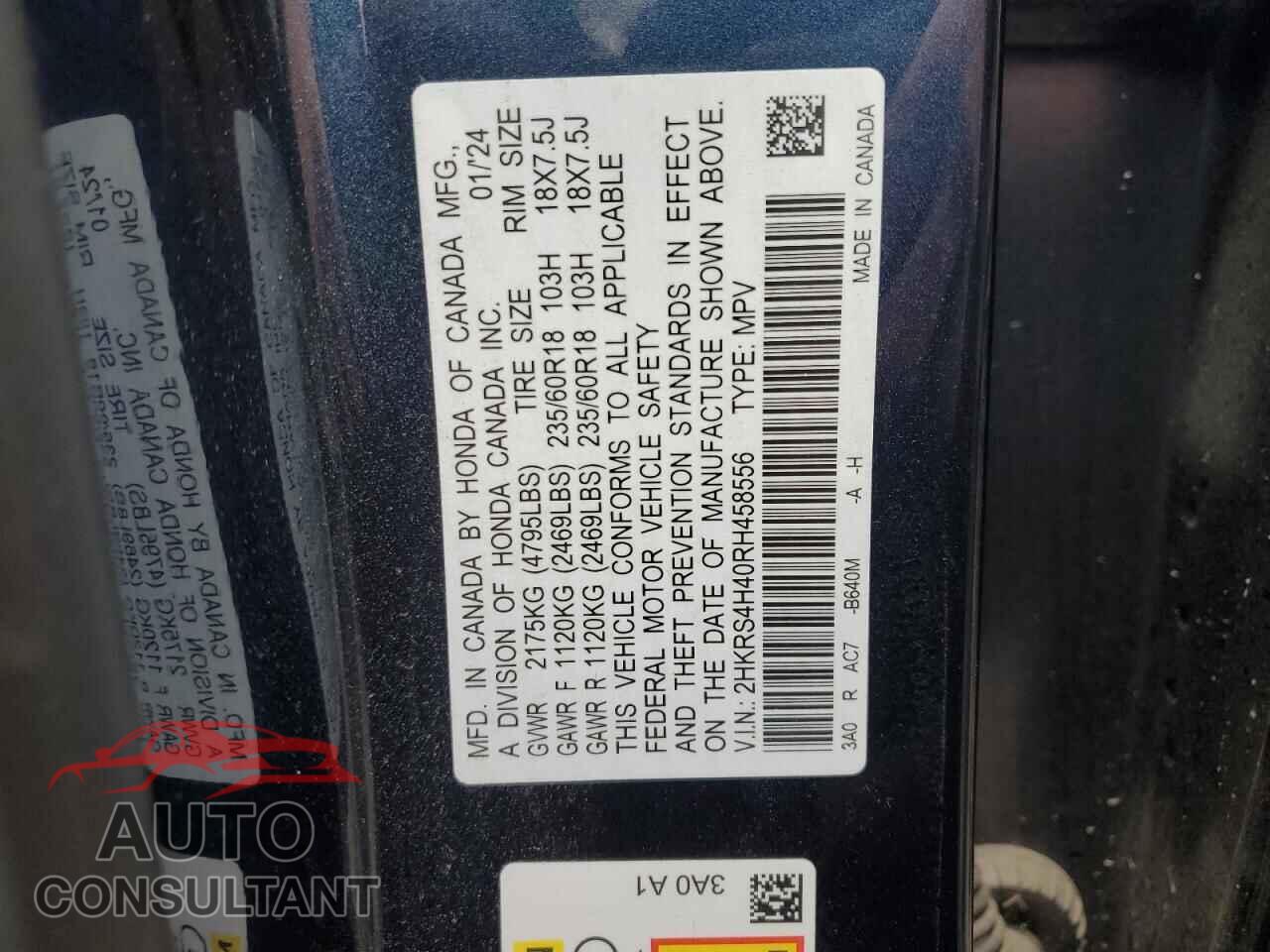 HONDA CRV 2024 - 2HKRS4H40RH458556