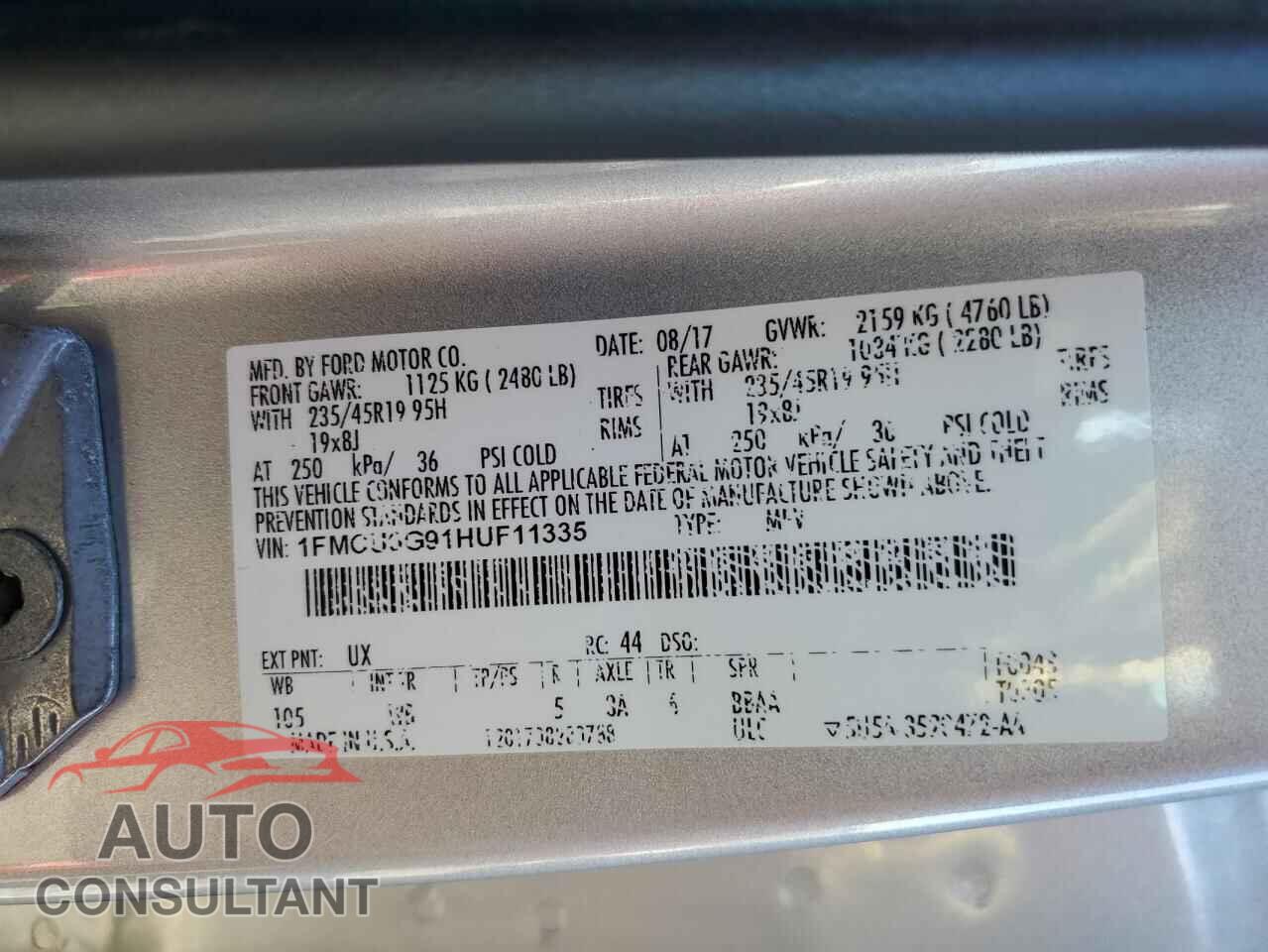 FORD ESCAPE 2017 - 1FMCU0G91HUF11335