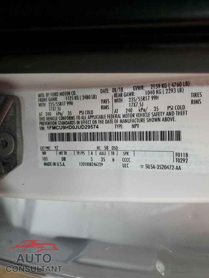 FORD ESCAPE 2018 - 1FMCU9HD0JUD29574