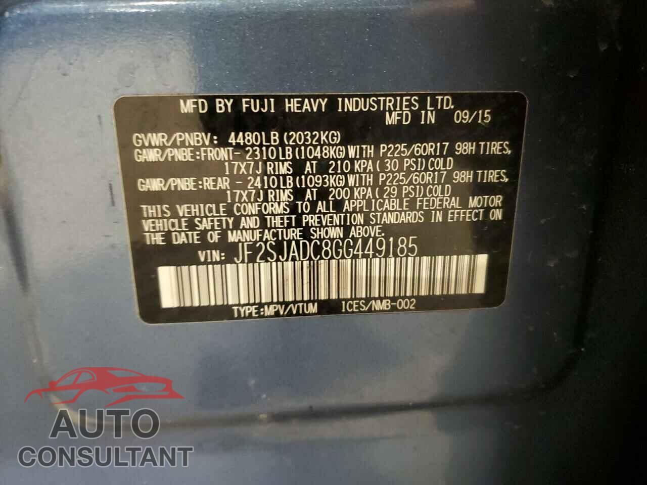 SUBARU FORESTER 2016 - JF2SJADC8GG449185