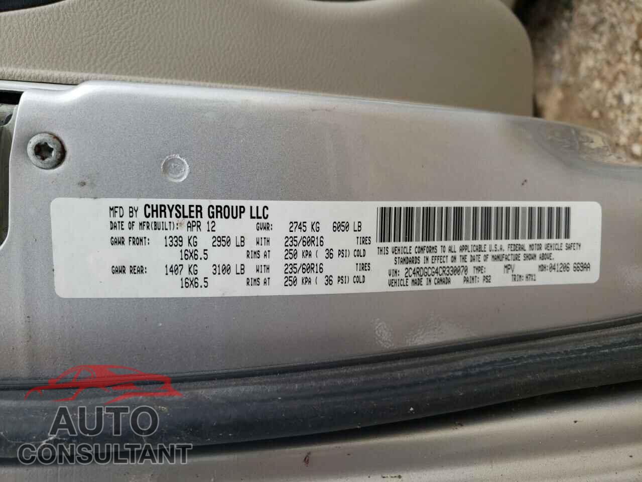 DODGE CARAVAN 2012 - 2C4RDGCG4CR330070