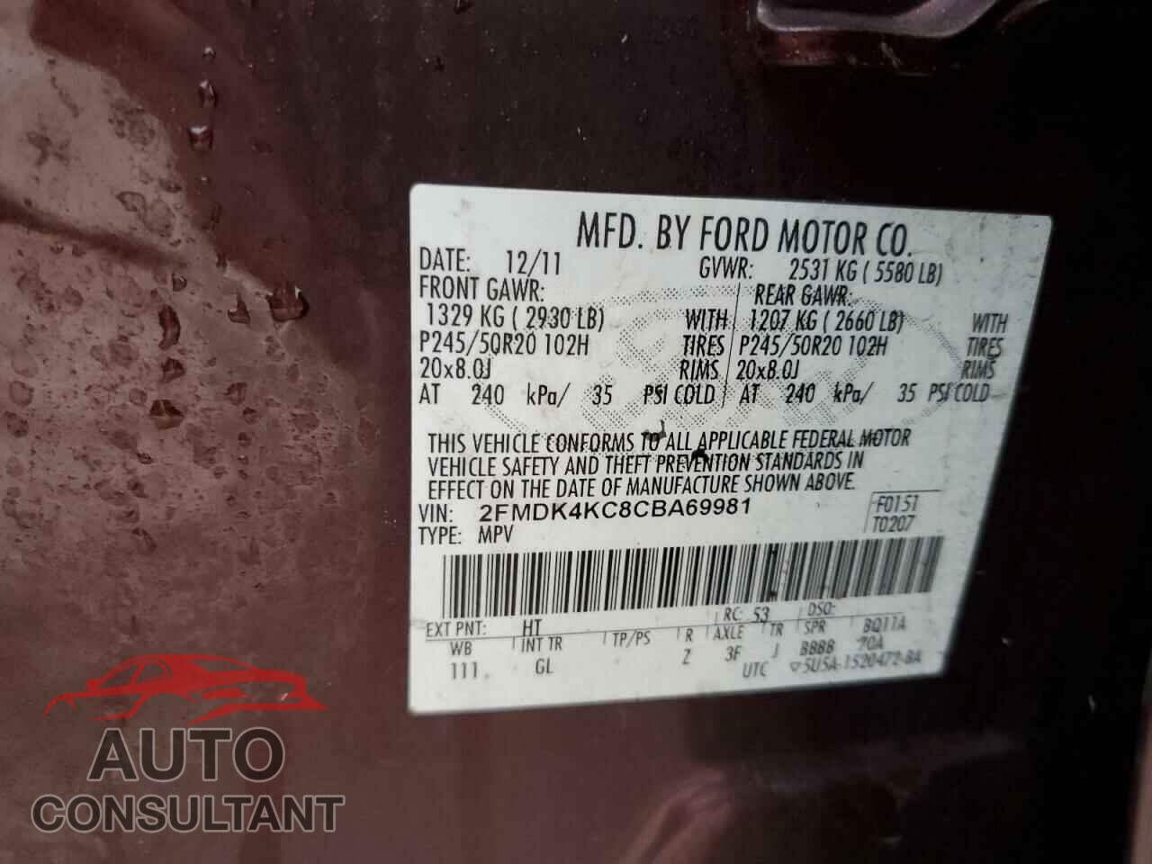 FORD EDGE 2012 - 2FMDK4KC8CBA69981