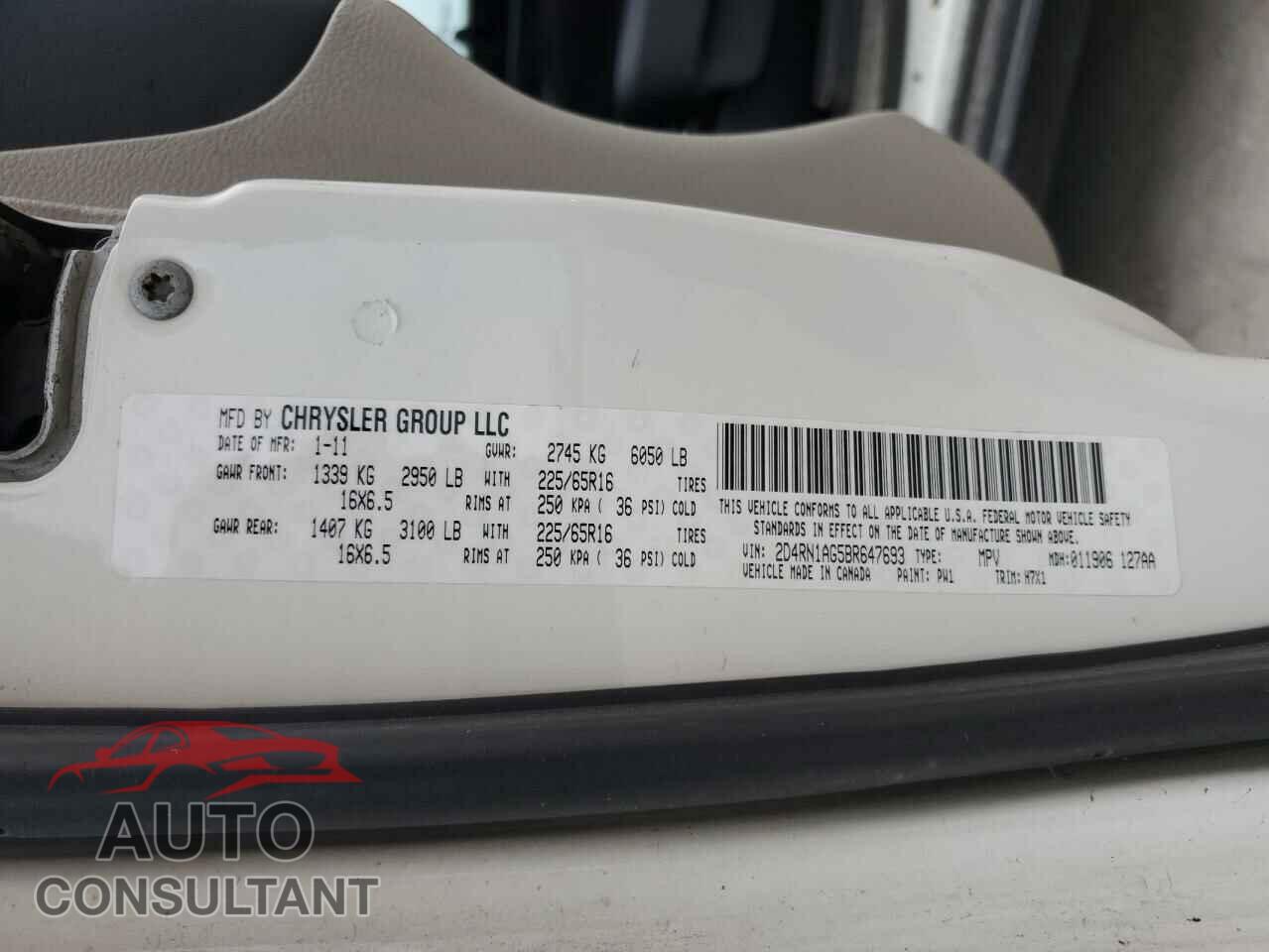 DODGE CARAVAN 2011 - 2D4RN1AG5BR647693