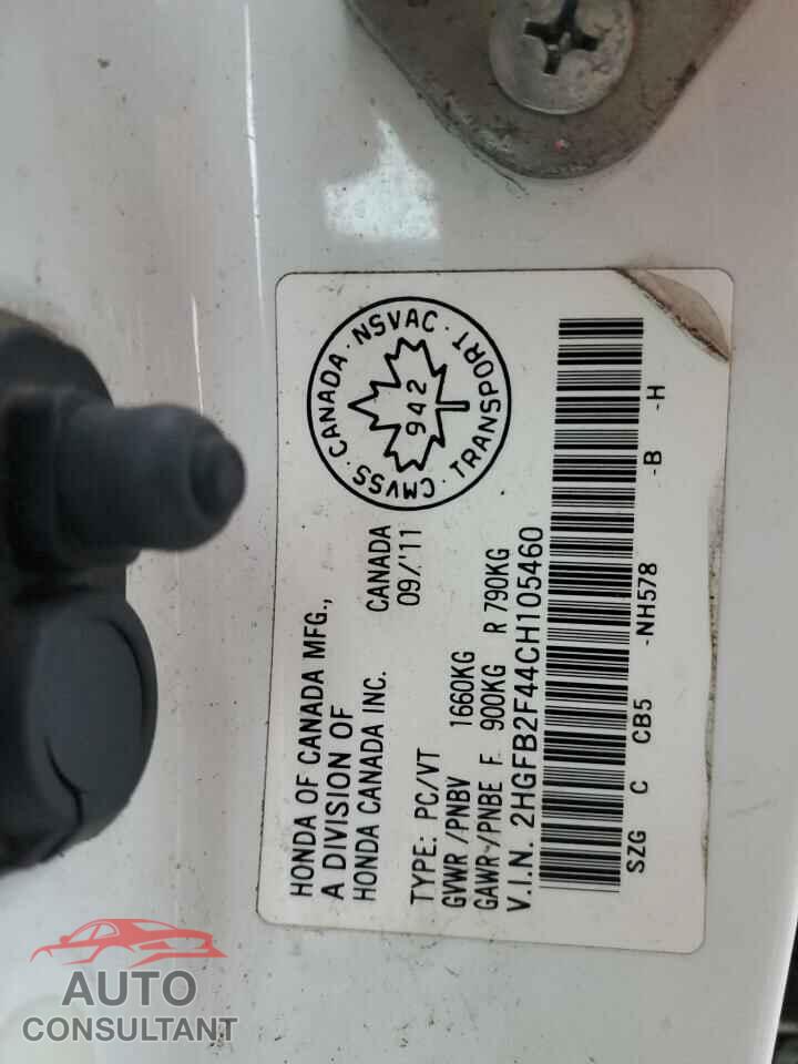 HONDA CIVIC 2012 - 2HGFB2F44CH105460