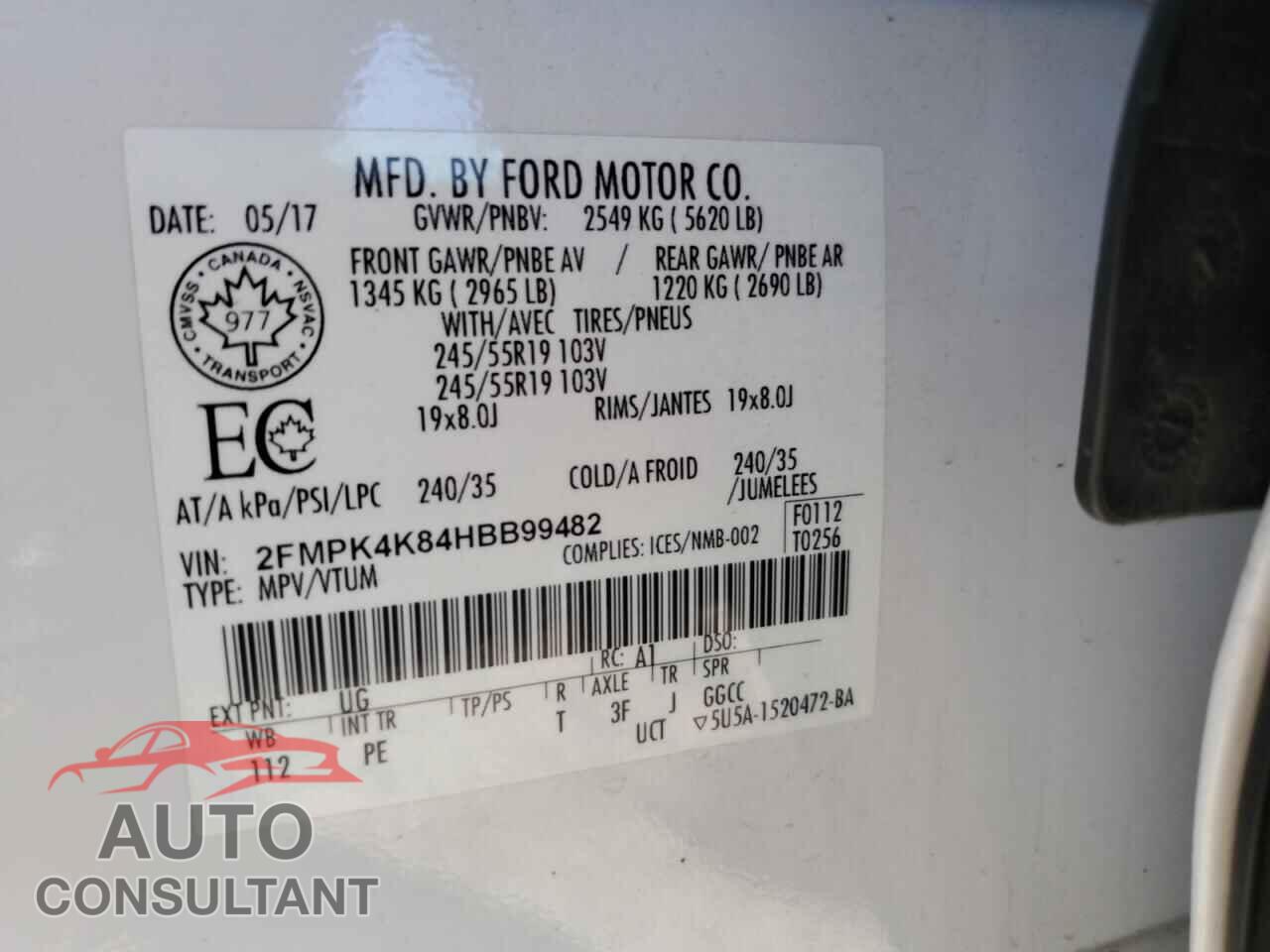 FORD EDGE 2017 - 2FMPK4K84HBB99482