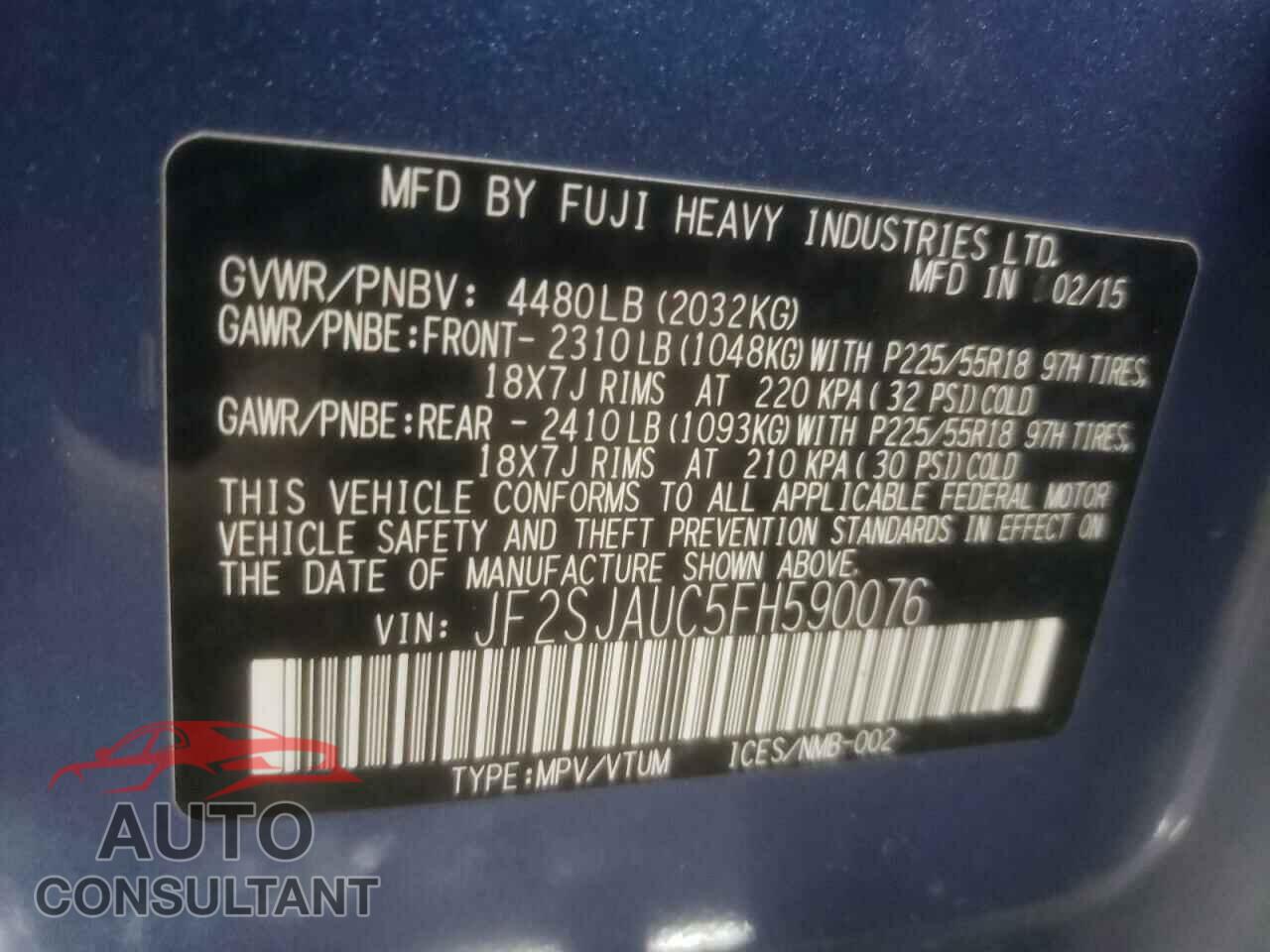 SUBARU FORESTER 2015 - JF2SJAUC5FH590076