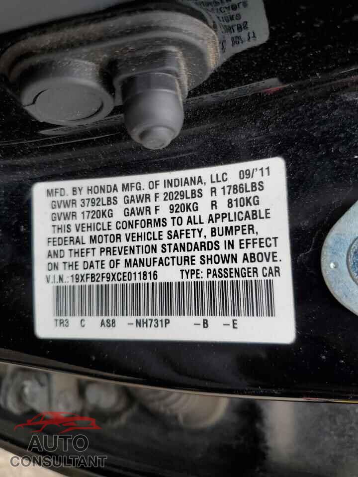 HONDA CIVIC 2012 - 19XFB2F9XCE011816