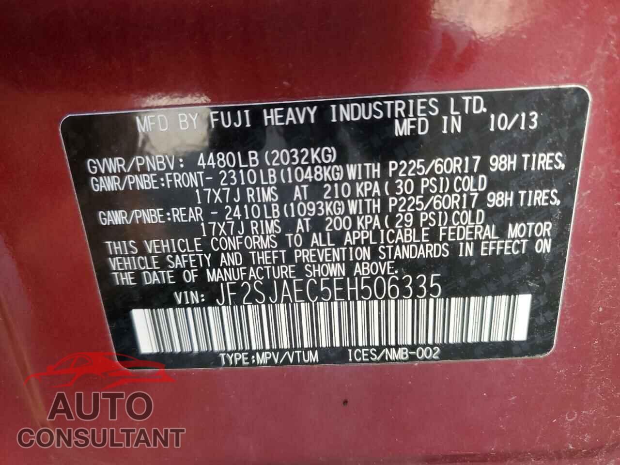 SUBARU FORESTER 2014 - JF2SJAEC5EH506335