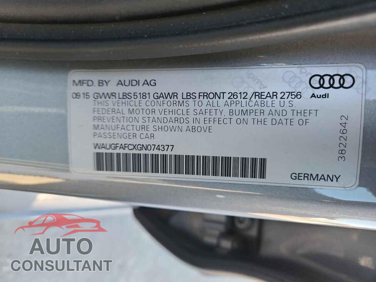 AUDI A6 2016 - WAUGFAFCXGN074377
