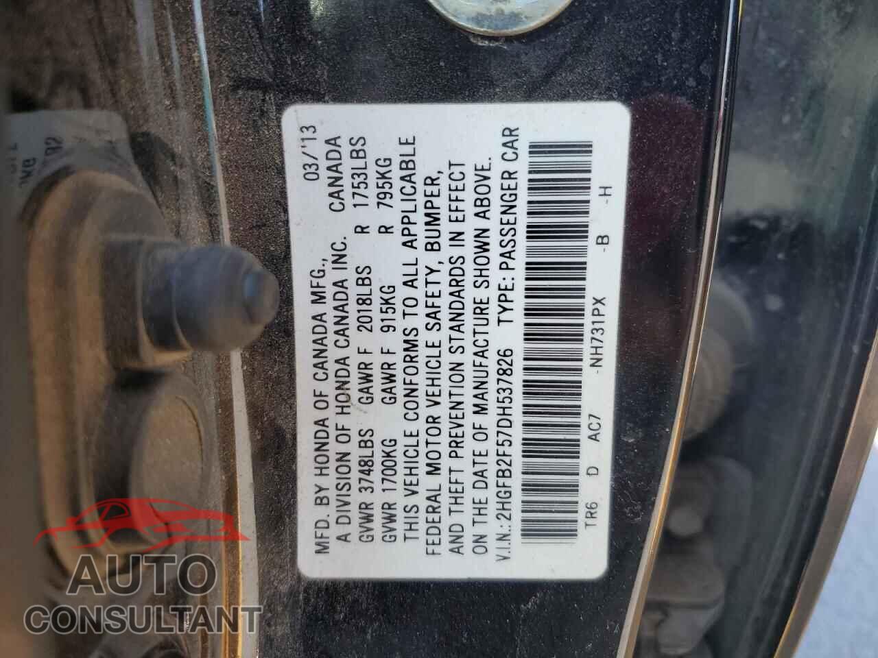 HONDA CIVIC 2013 - 2HGFB2F57DH537826