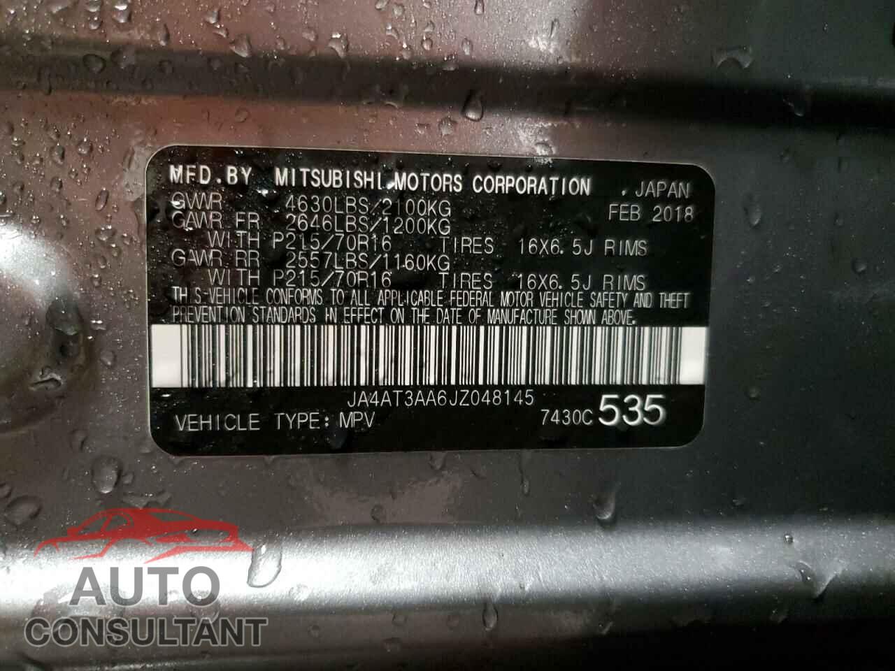 MITSUBISHI ECLIPSE 2018 - JA4AT3AA6JZ048145