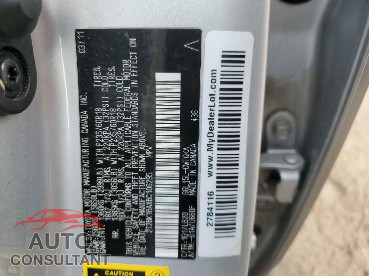 LEXUS RX350 2011 - 2T2BK1BAXBC106295