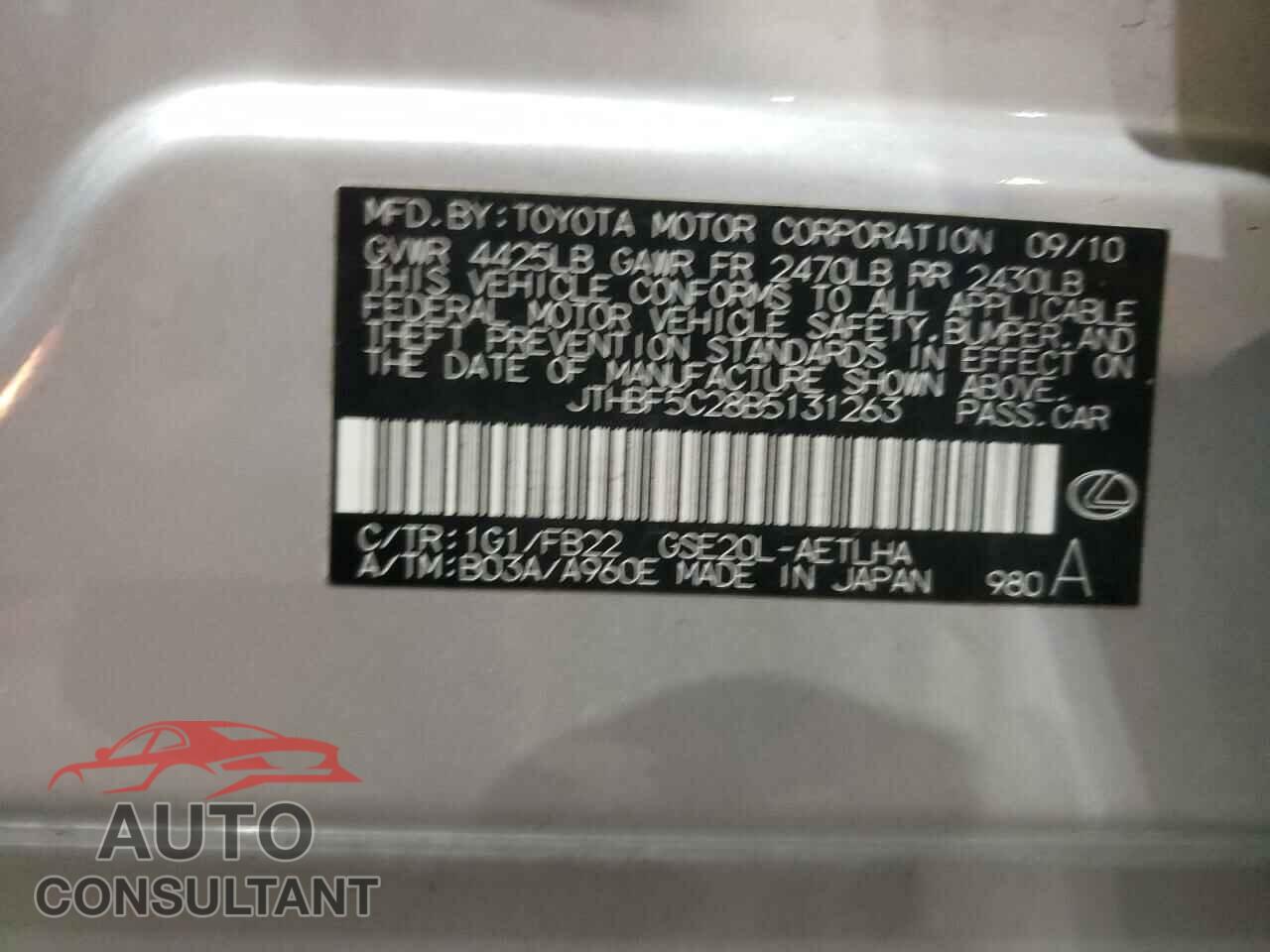 LEXUS IS 2011 - JTHBF5C28B5131263