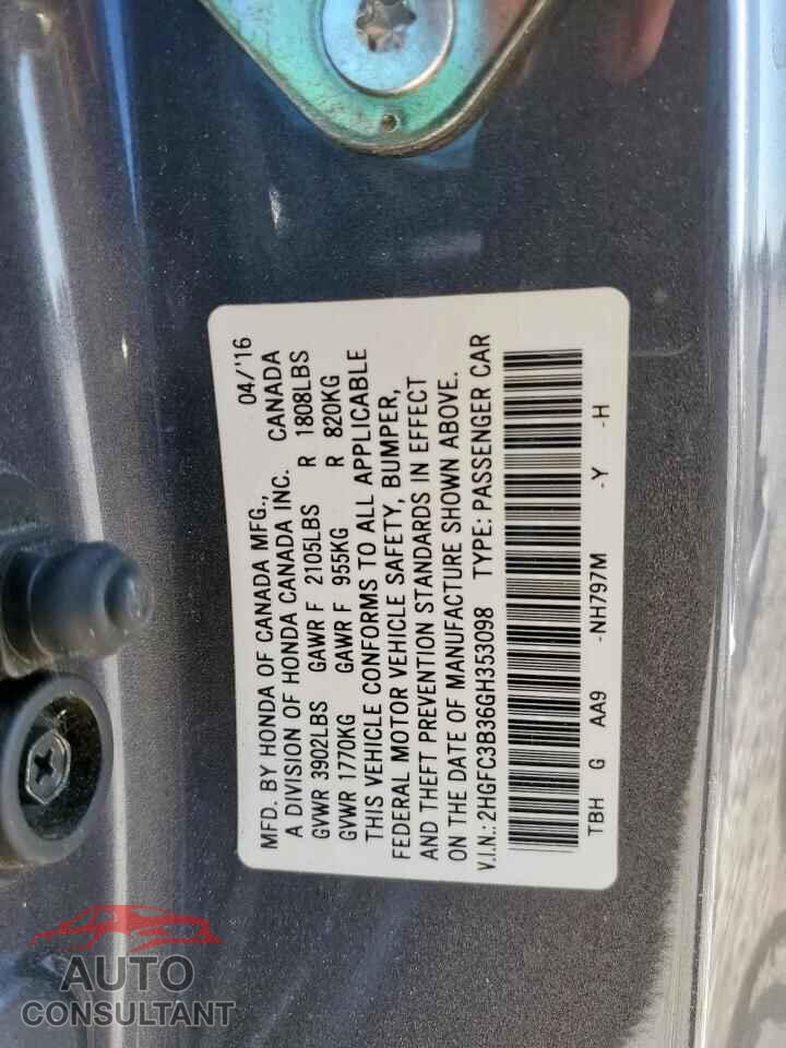 HONDA CIVIC 2016 - 2HGFC3B36GH353098