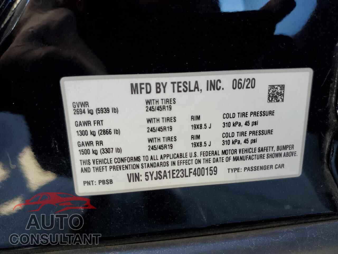 TESLA MODEL S 2020 - 5YJSA1E23LF400159
