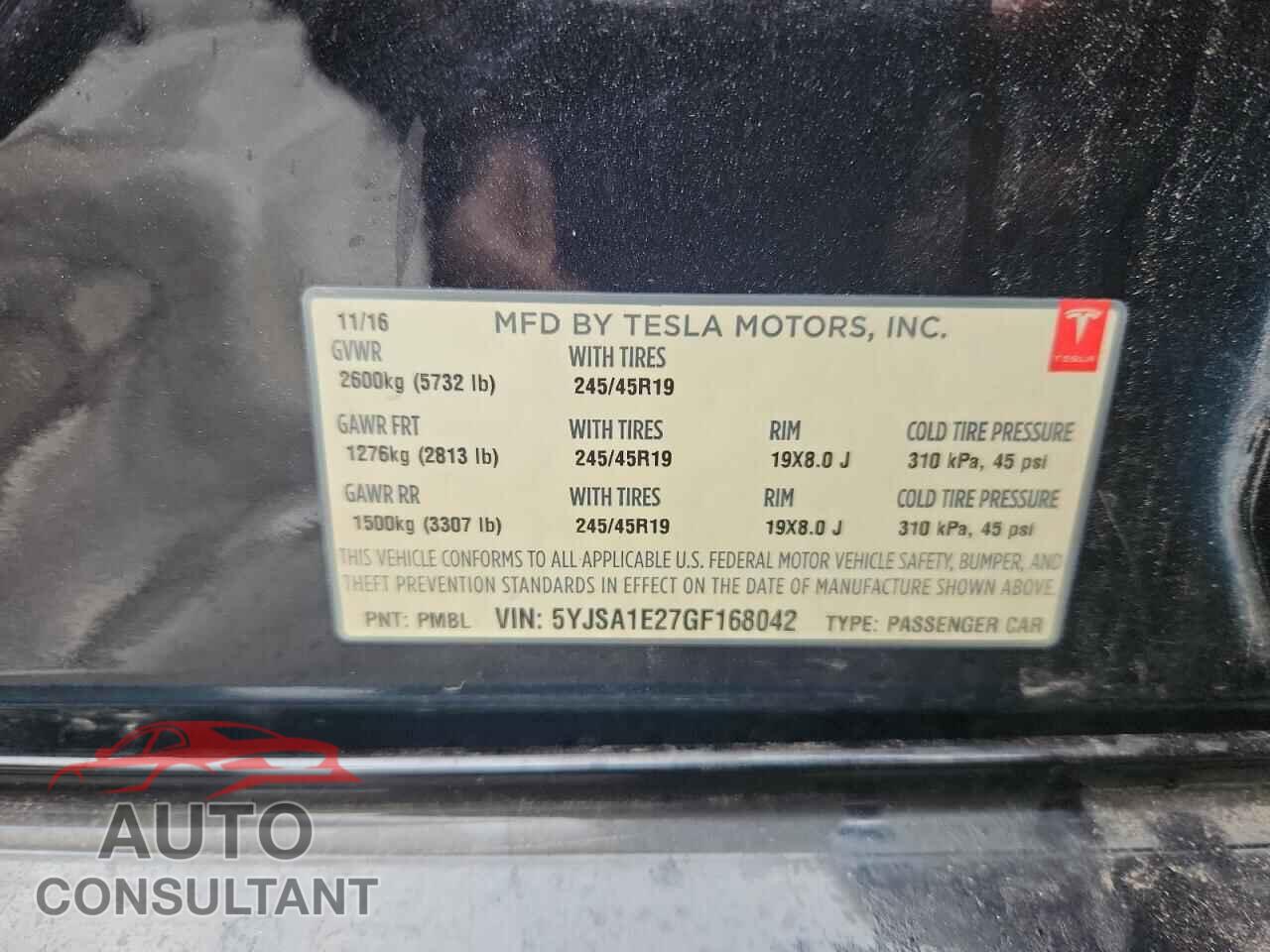 TESLA MODEL S 2016 - 5YJSA1E27GF168042