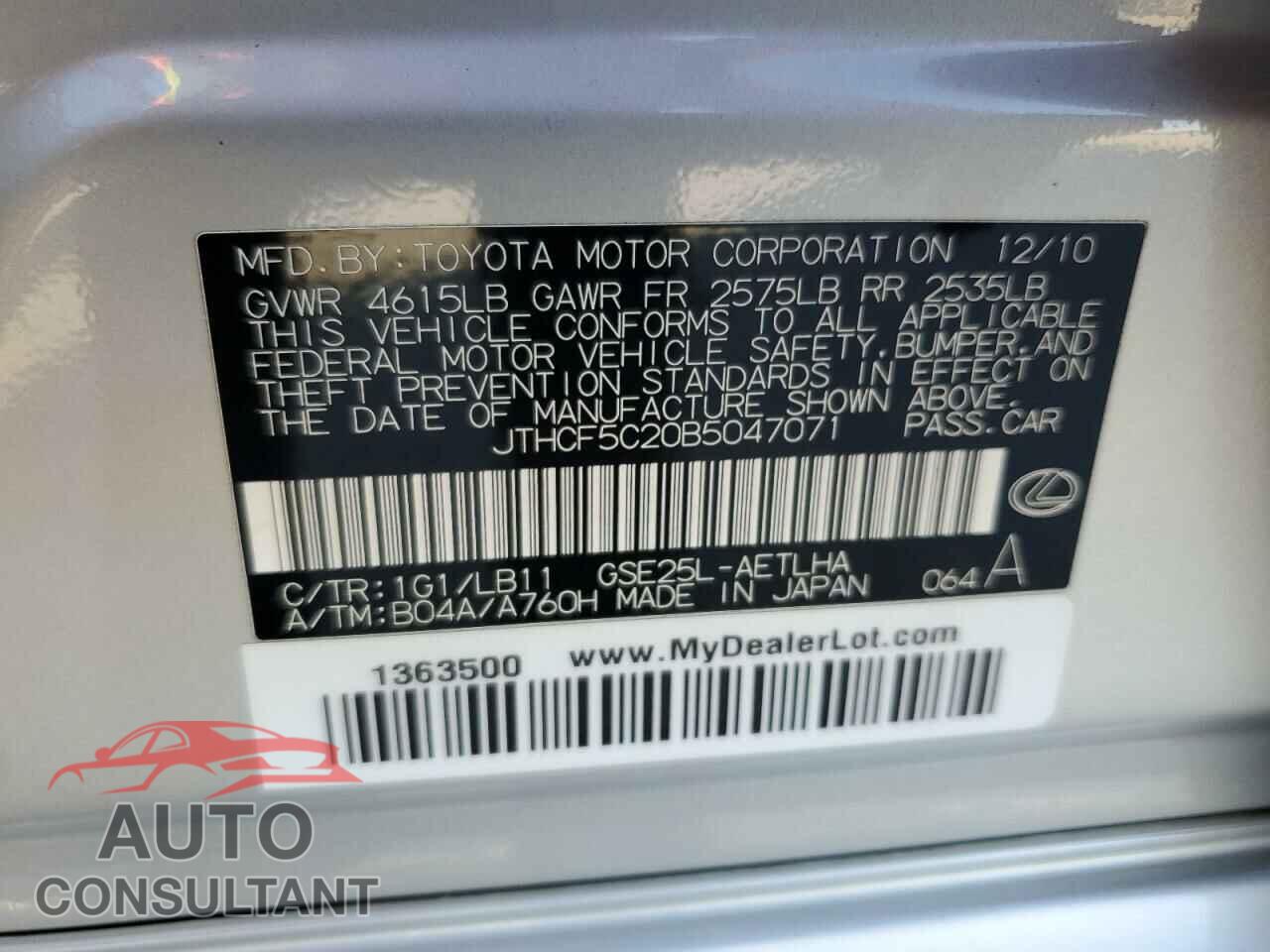 LEXUS IS 2011 - JTHCF5C20B5047071