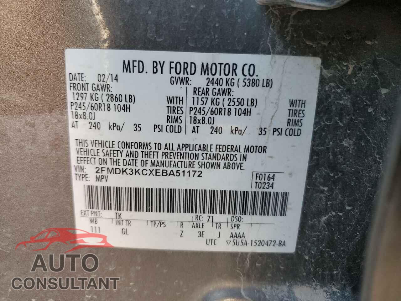 FORD EDGE 2014 - 2FMDK3KCXEBA51172