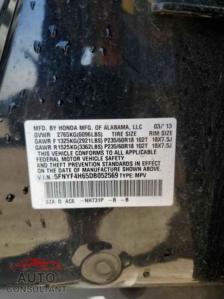 HONDA PILOT 2013 - 5FNYF4H65DB052569