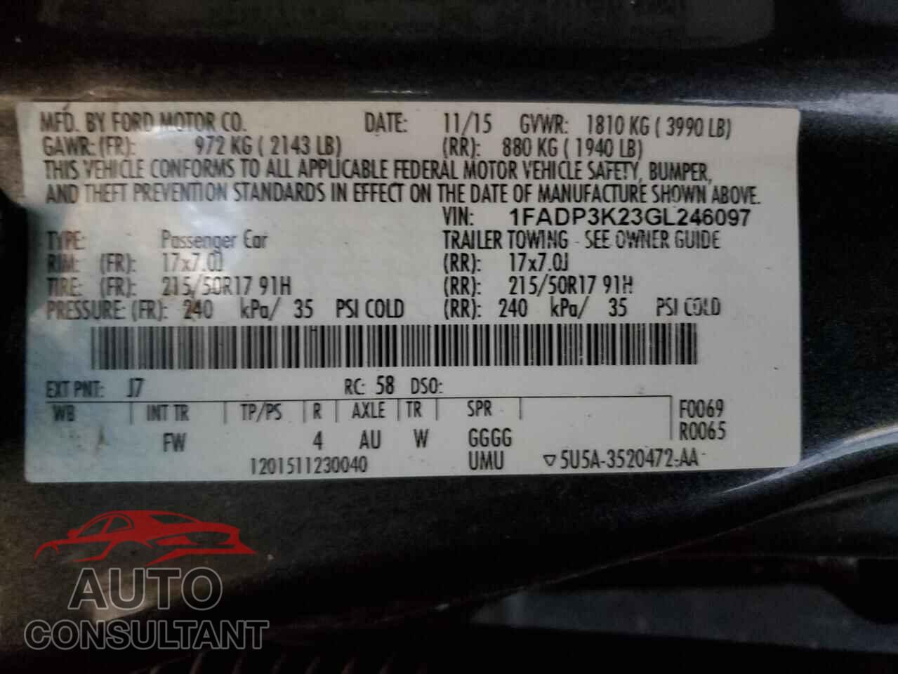FORD FOCUS 2016 - 1FADP3K23GL246097
