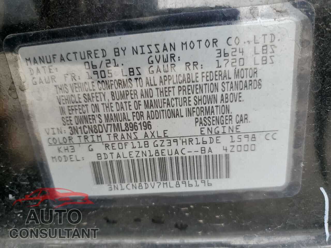 NISSAN VERSA 2021 - 3N1CN8DV7ML896196