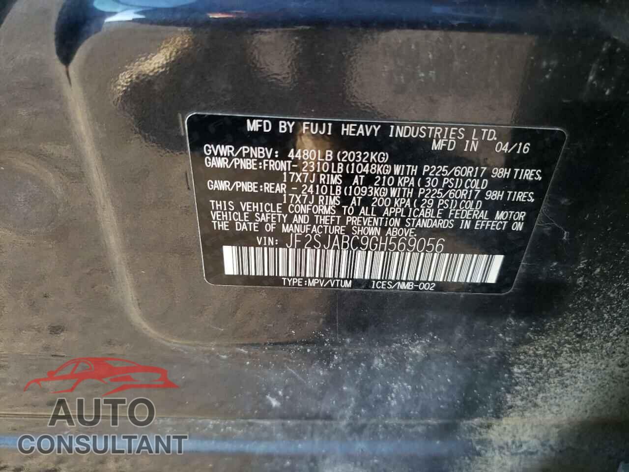 SUBARU FORESTER 2016 - JF2SJABC9GH569056