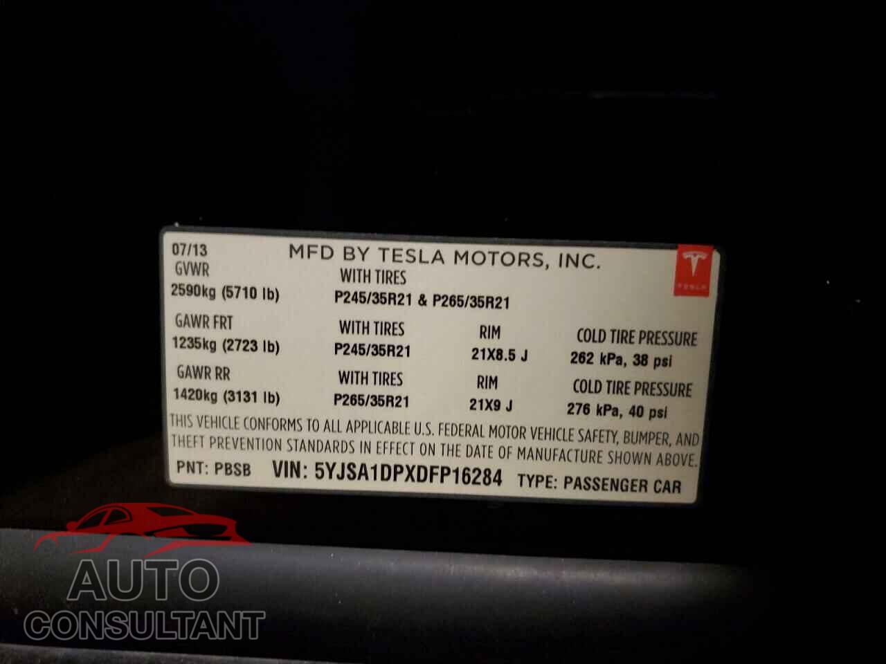 TESLA MODEL S 2013 - 5YJSA1DPXDFP16284
