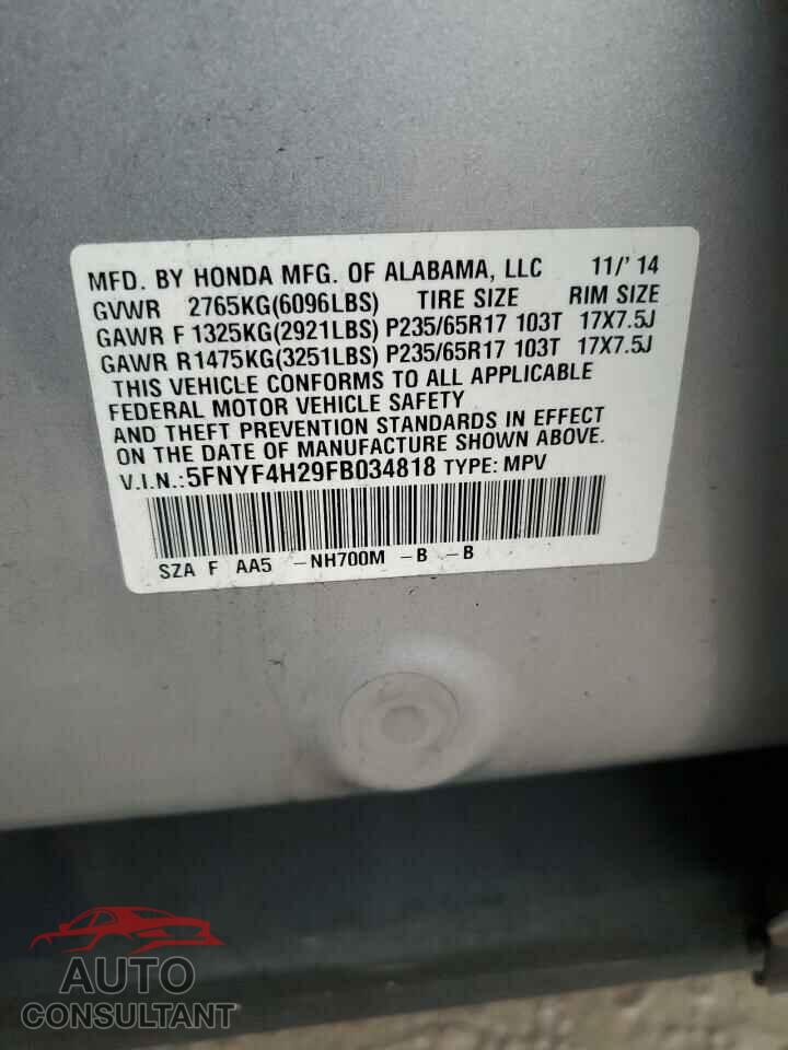 HONDA PILOT 2015 - 5FNYF4H29FB034818