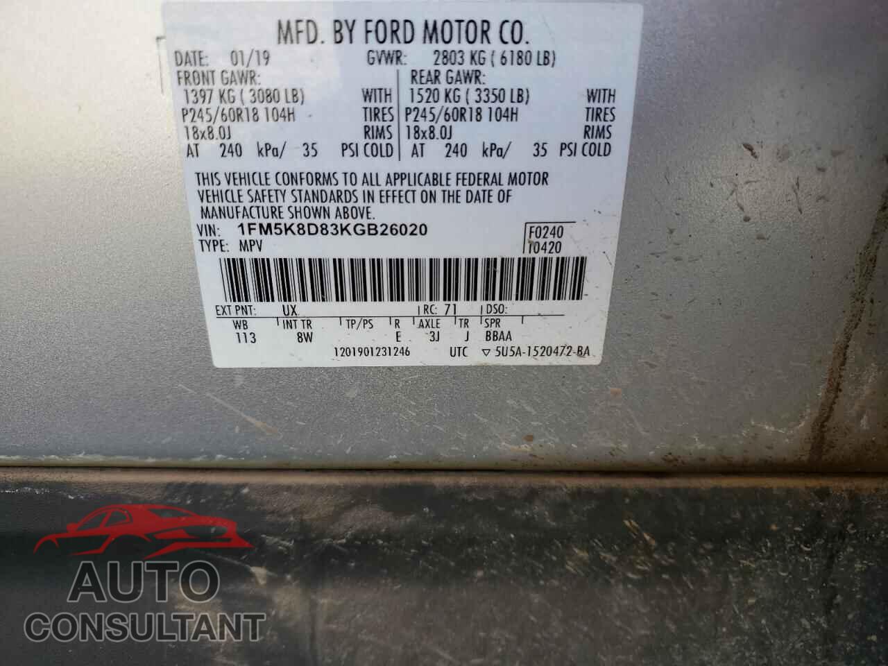 FORD EXPLORER 2019 - 1FM5K8D83KGB26020