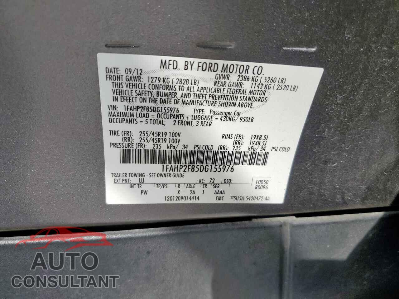 FORD TAURUS 2013 - 1FAHP2F85DG155976