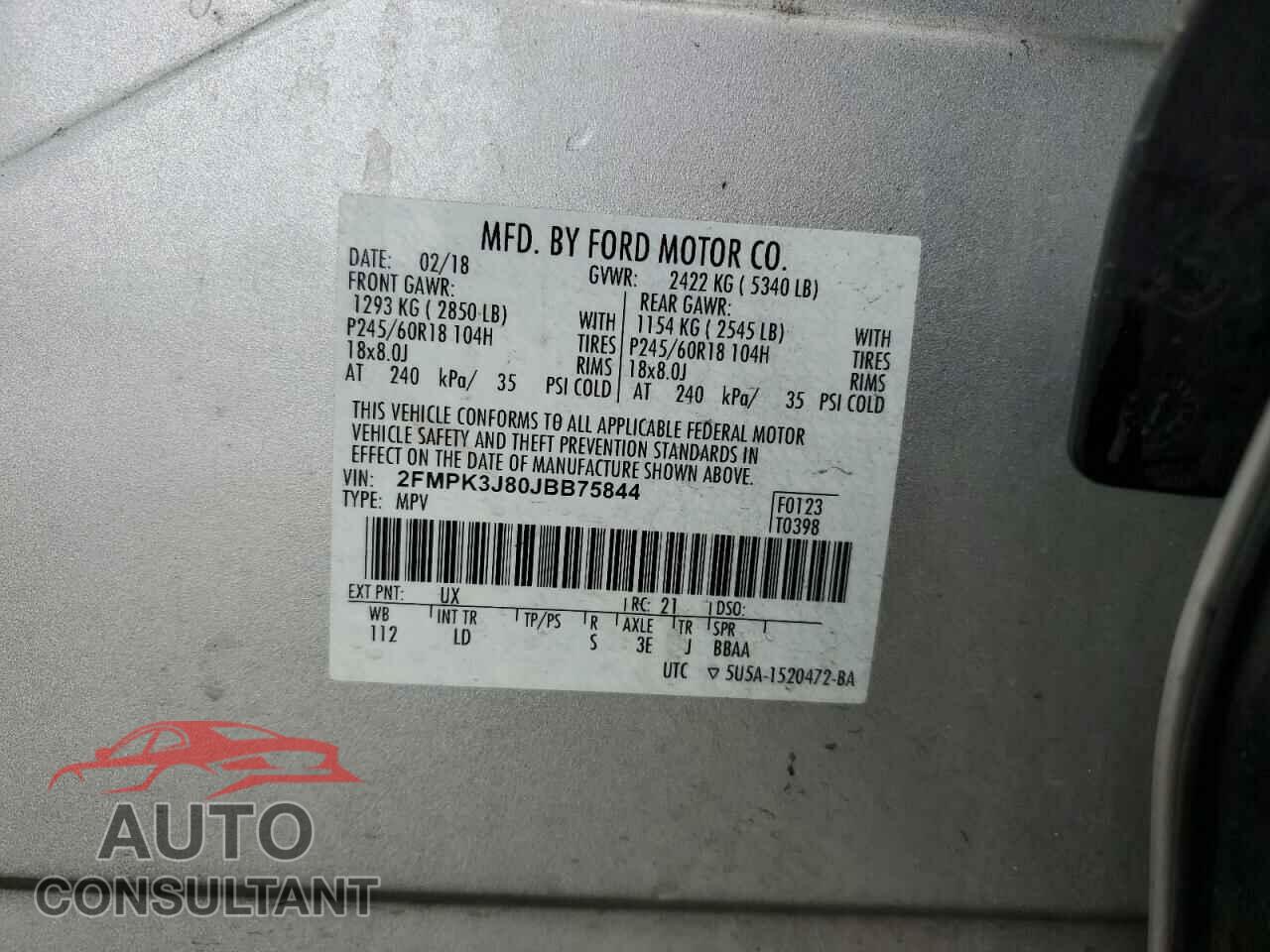 FORD EDGE 2018 - 2FMPK3J80JBB75844