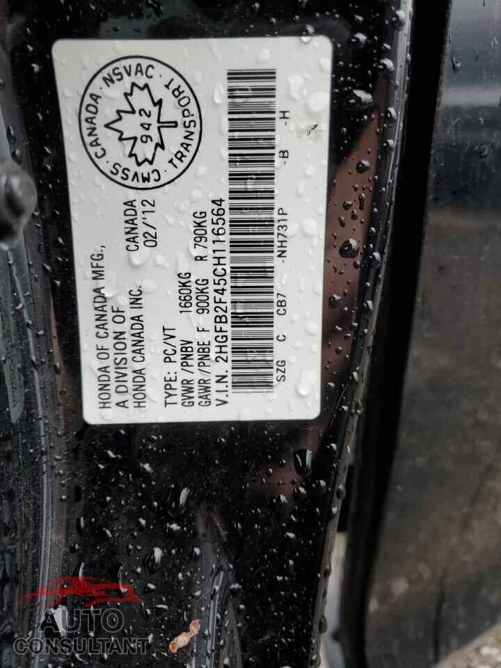 HONDA CIVIC 2012 - 2HGFB2F45CH116564