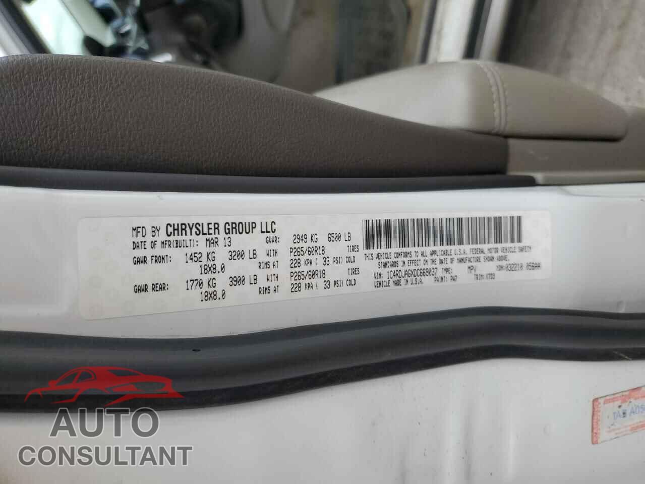 DODGE DURANGO 2013 - 1C4RDJAGXDC669037