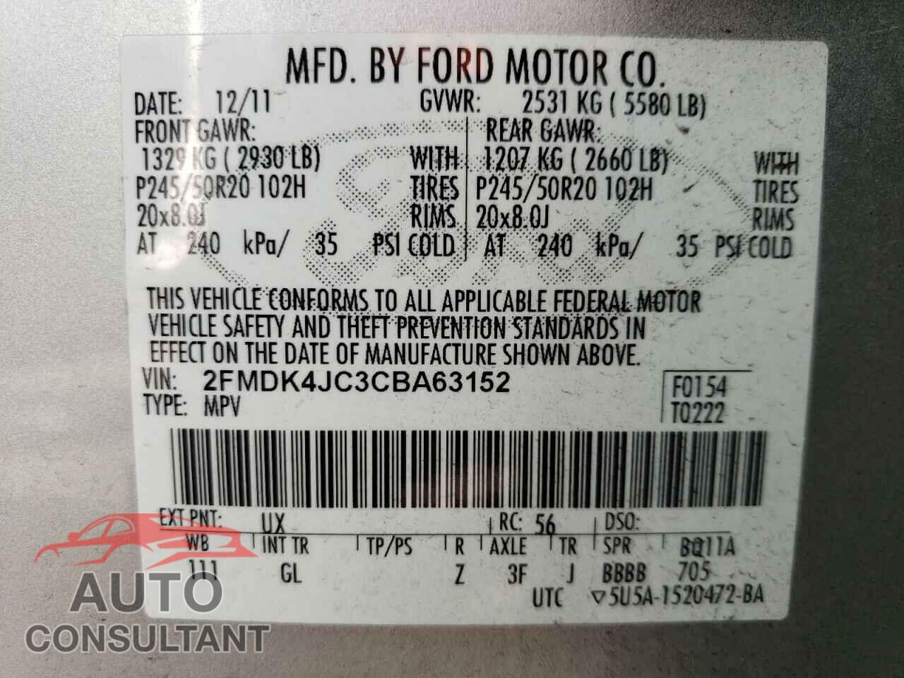 FORD EDGE 2012 - 2FMDK4JC3CBA63152