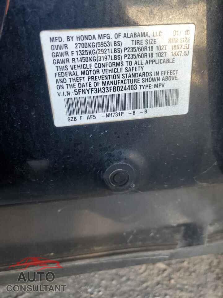 HONDA PILOT 2015 - 5FNYF3H33FB024403