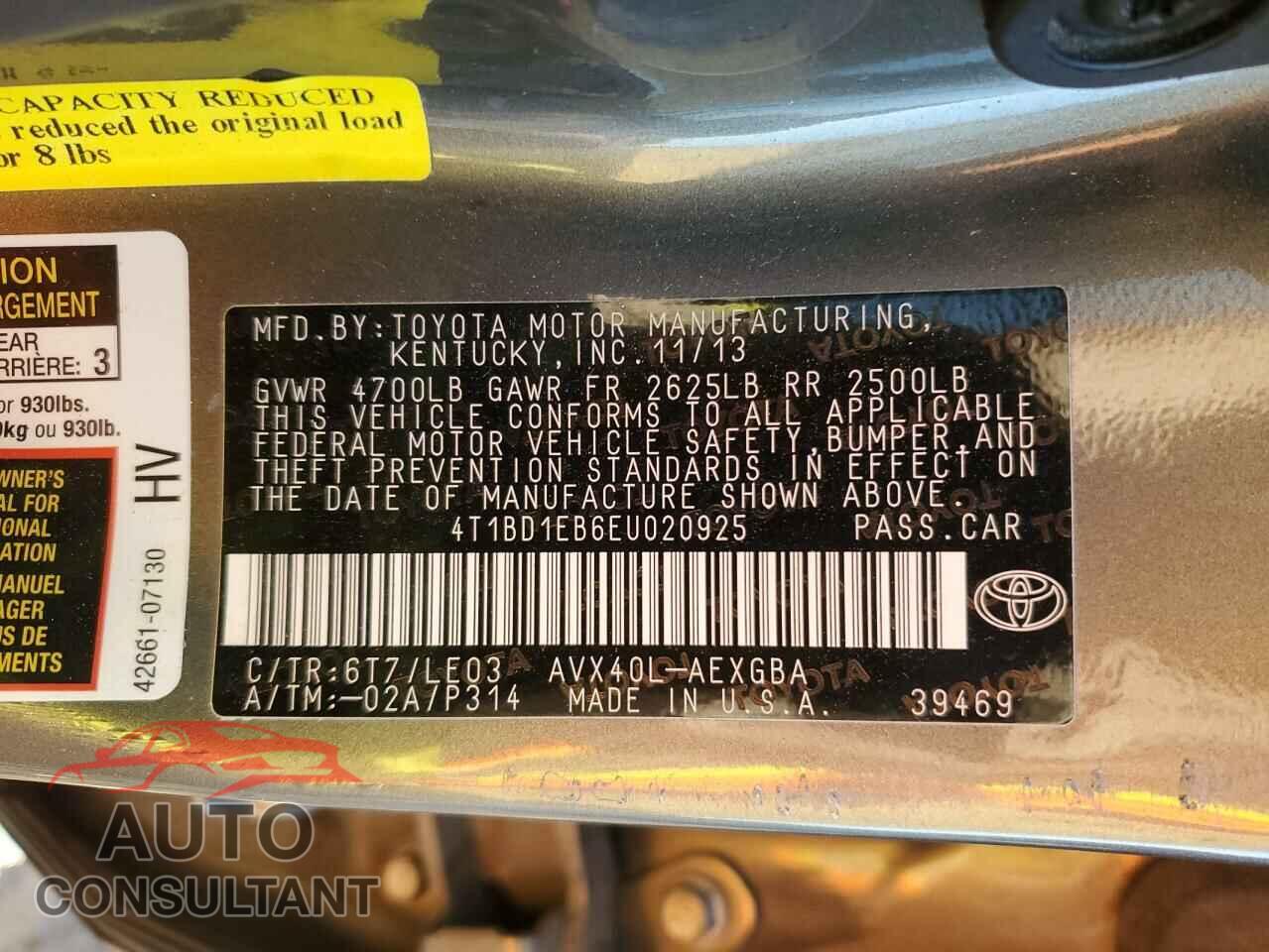 TOYOTA AVALON 2014 - 4T1BD1EB6EU020925