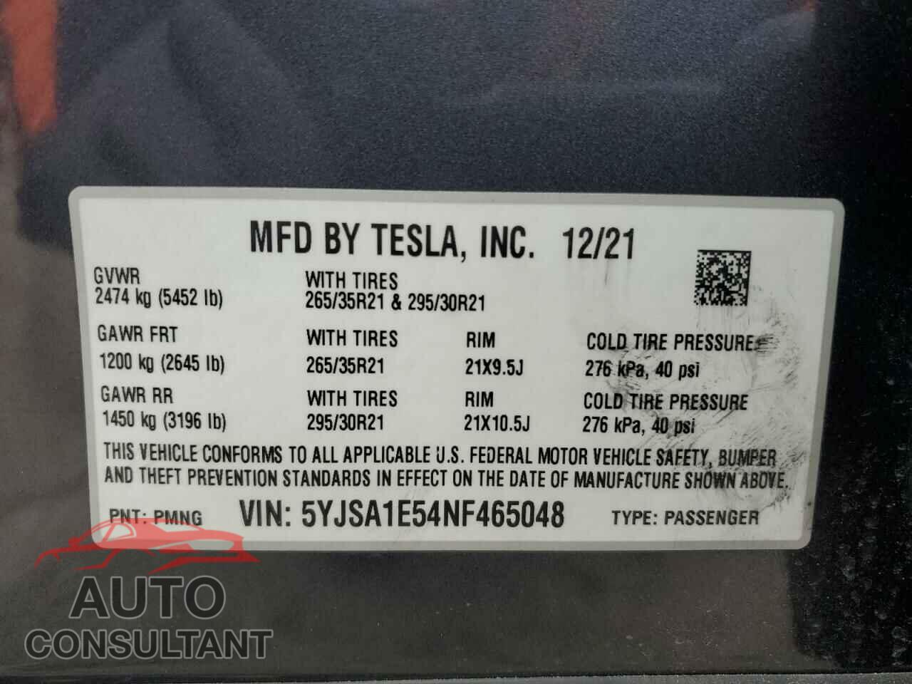 TESLA MODEL S 2022 - 5YJSA1E54NF465048